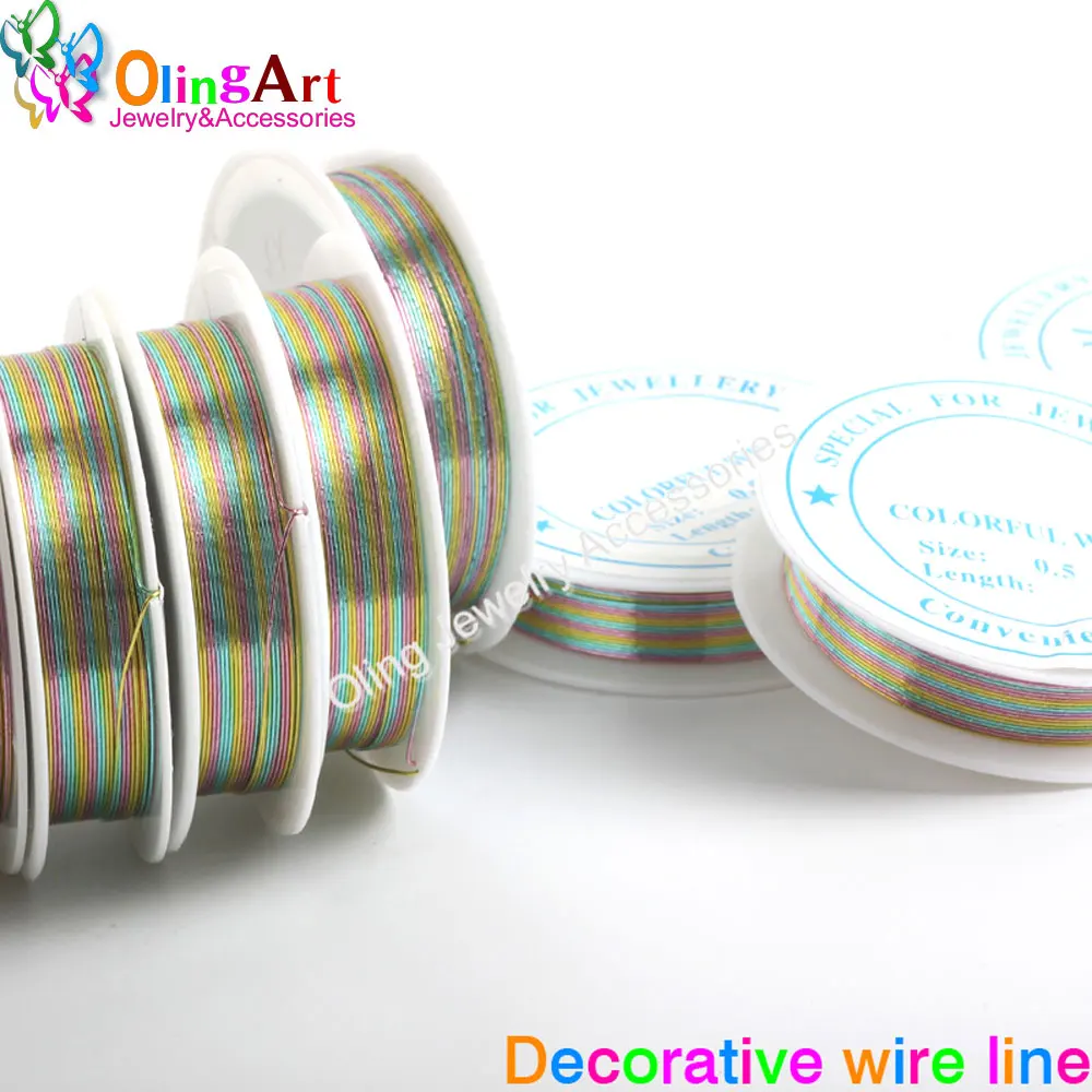OlingArt 0.3/0.4/0.5MM(20/12/7/Roll) Wire Line Mixed Color Plated Beaded Crafts Wire DIY Bracelet Choker Necklace Jewelry Making