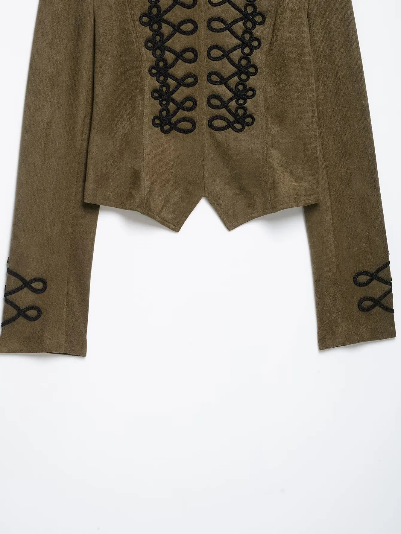 2026 Neue Damen Wildleder Kurzjacke Stehkragen Handgemachte Knotenstickerei Schlanke Passform Langarm Mode Retro Damen Oberbekleidung – Detail 7