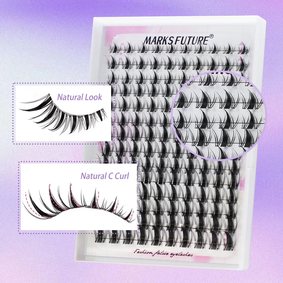 140 Racimos de Pestañas Naturales Finas Curl C, Ojo de Gato Natural Estilo Manga, Largos Mixtos 8-18mm, Densas y Reutilizables, Perfectas para Principiantes, para Uso en Casa, Adecuadas para Fiestas, Pestañas Manga, Look de Ojos Grandes 4