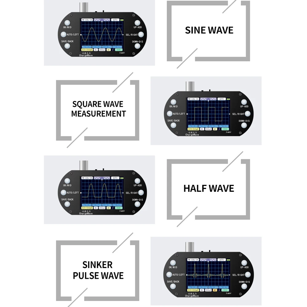 Handheld Oscilloscope 320*240 Resolution 2.4inch TFT Display 2.5MHz Sample Rate 500KHz Bandwidth Oscillometer