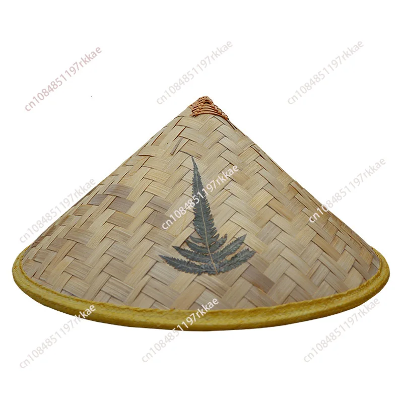 Chinese Retro Bamboo Rattan Fisherman Hat Handmade Weave Straw Bucket Hat Tourism Rain Dance Props Cone Fishing Sunshade Hat