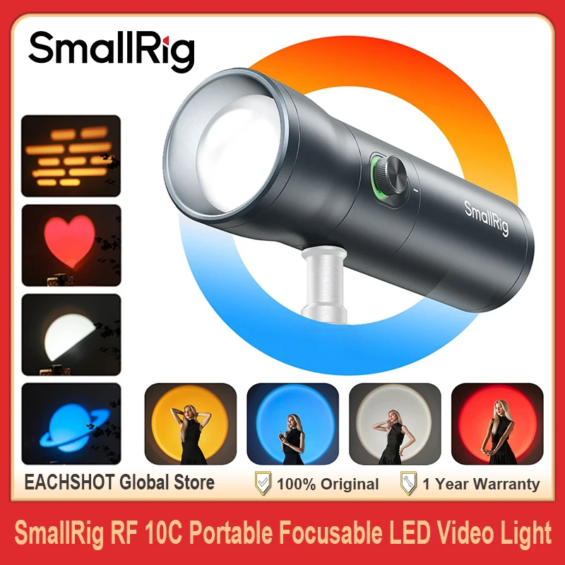 SmallRig RF 10C 휴대용 컴팩트 포커스 가능 LED 비디오 조명, 비디오 사진 스튜디오 조명용 4가지 색상 20개 필터 포함