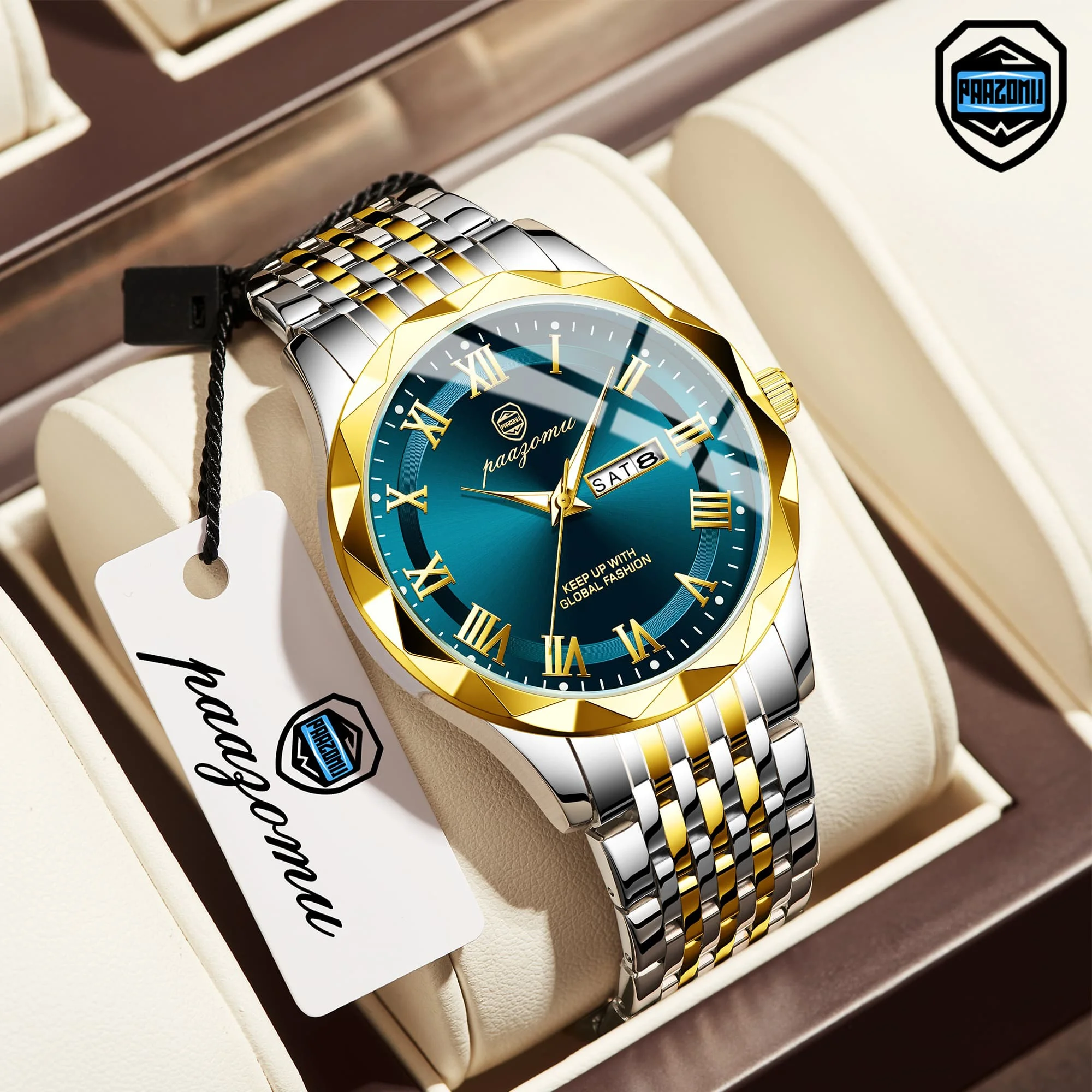 

PAAZOMU Роскошные деловые мужские часы с датой недели, водонепроницаемые светящиеся часы для мужчин, кварцевые мужские модные наручные часы из нержавеющей стали