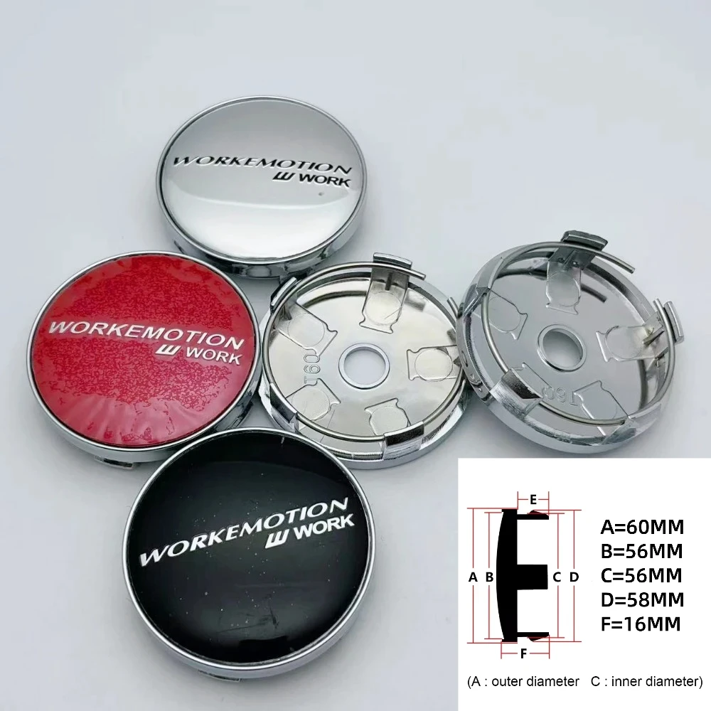 

4pcs 60MM 56MM W Work Emotion Logo Emblem Badge Car Wheel Center Caps Wheel Rim Hubcaps Auto Hub Center Cover Car Accessories