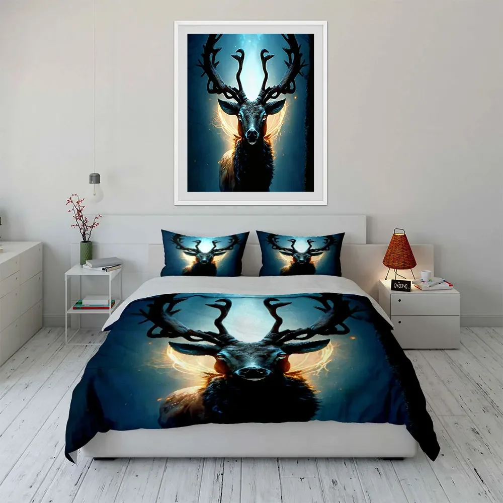 Magical Deer Decor Set Soft Comfortable Duvet Cover Bedding Set Included 1*Duvet Cover & 2*Pillowcases, gift
