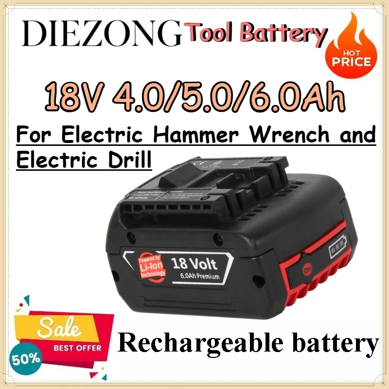 18V 4.0/5.0/6.0Ah Tool Battery for Electric Hammer Wrench and Electric Drill Replace The Lithium Battery of The Charging Tool