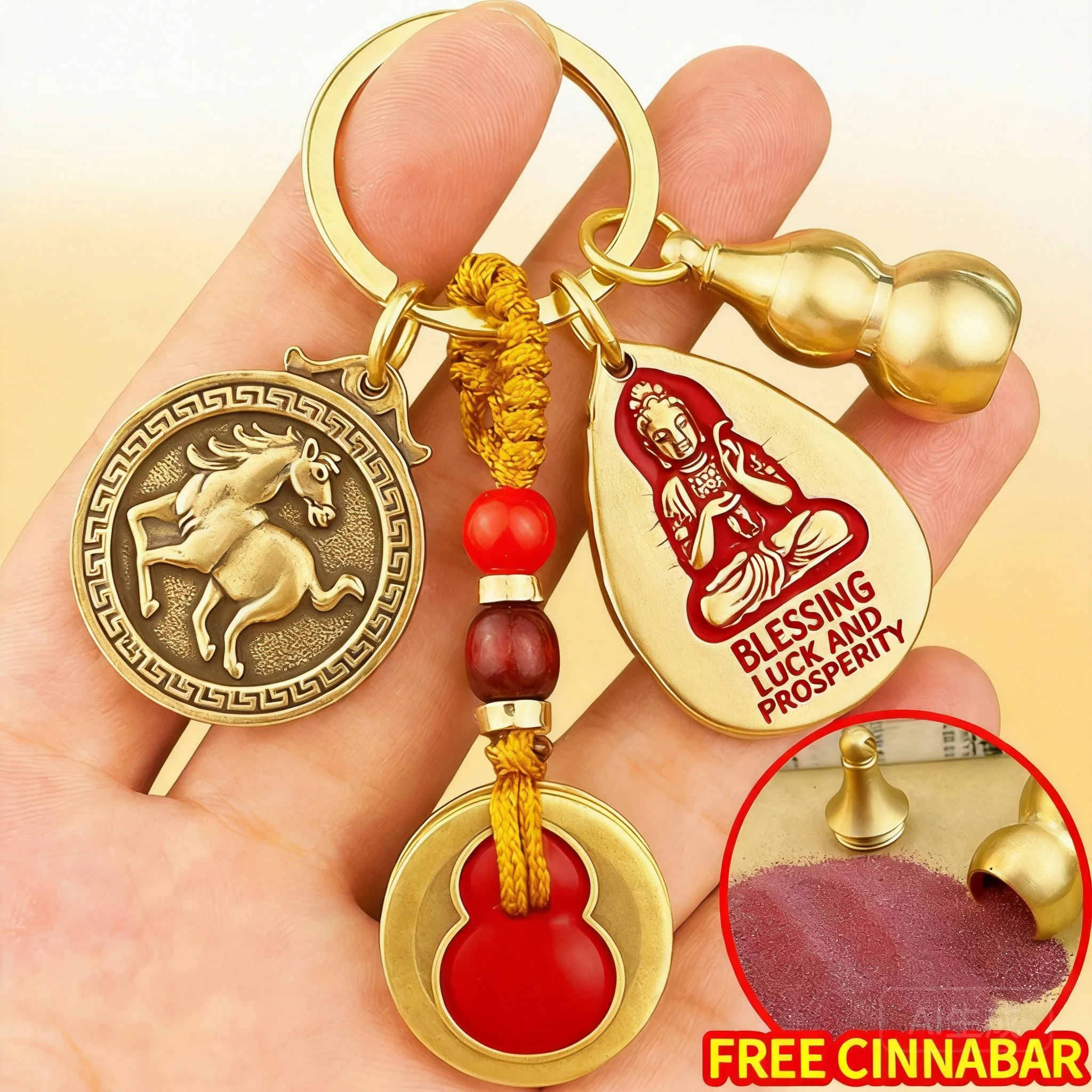 Brass Keychain Chinese Style 12 Zodiac Eight Patron Buddhas Lucky Gourd Ancient Coin Pendant Car Hanger Bag Ornament Amulet 2026