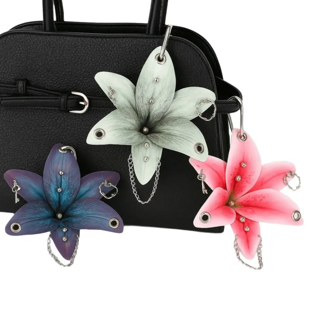 Simulation Flower Orchid Lily Keychain Backpack Decoration Colorful Simulation Flower Keyring Handmade Drilling and Puncture
