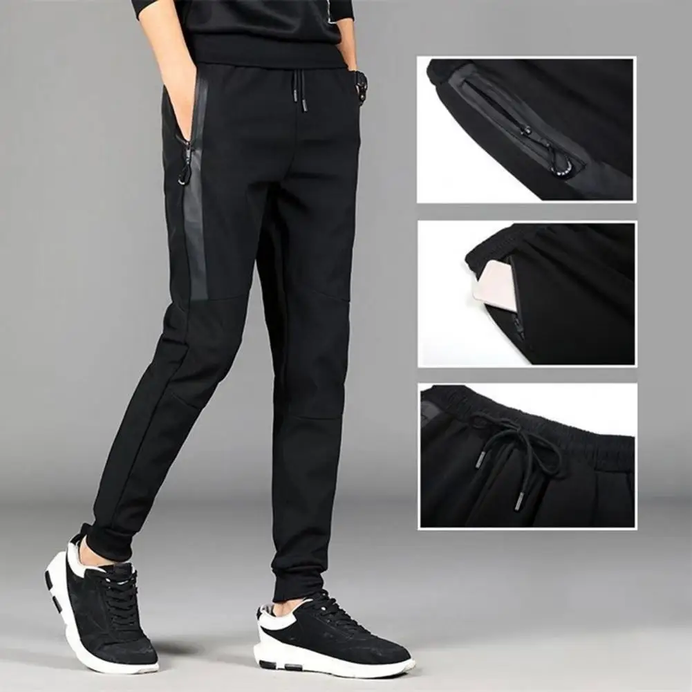 Men Trousers Solid Color Drawstring Elastic Waist Men Ankle Tied Casual Spring Trousers Daily Wear