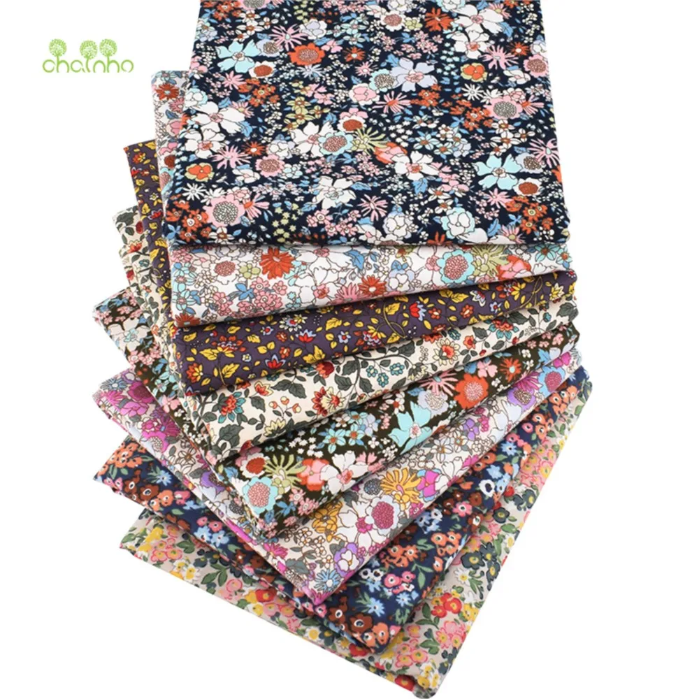 Chainho,Printed Plain Weave Poplin Cotton Fabric,DIY Quilting Sewing Material,Patchwork Cloth,Floral Series,3Specification,PCC93