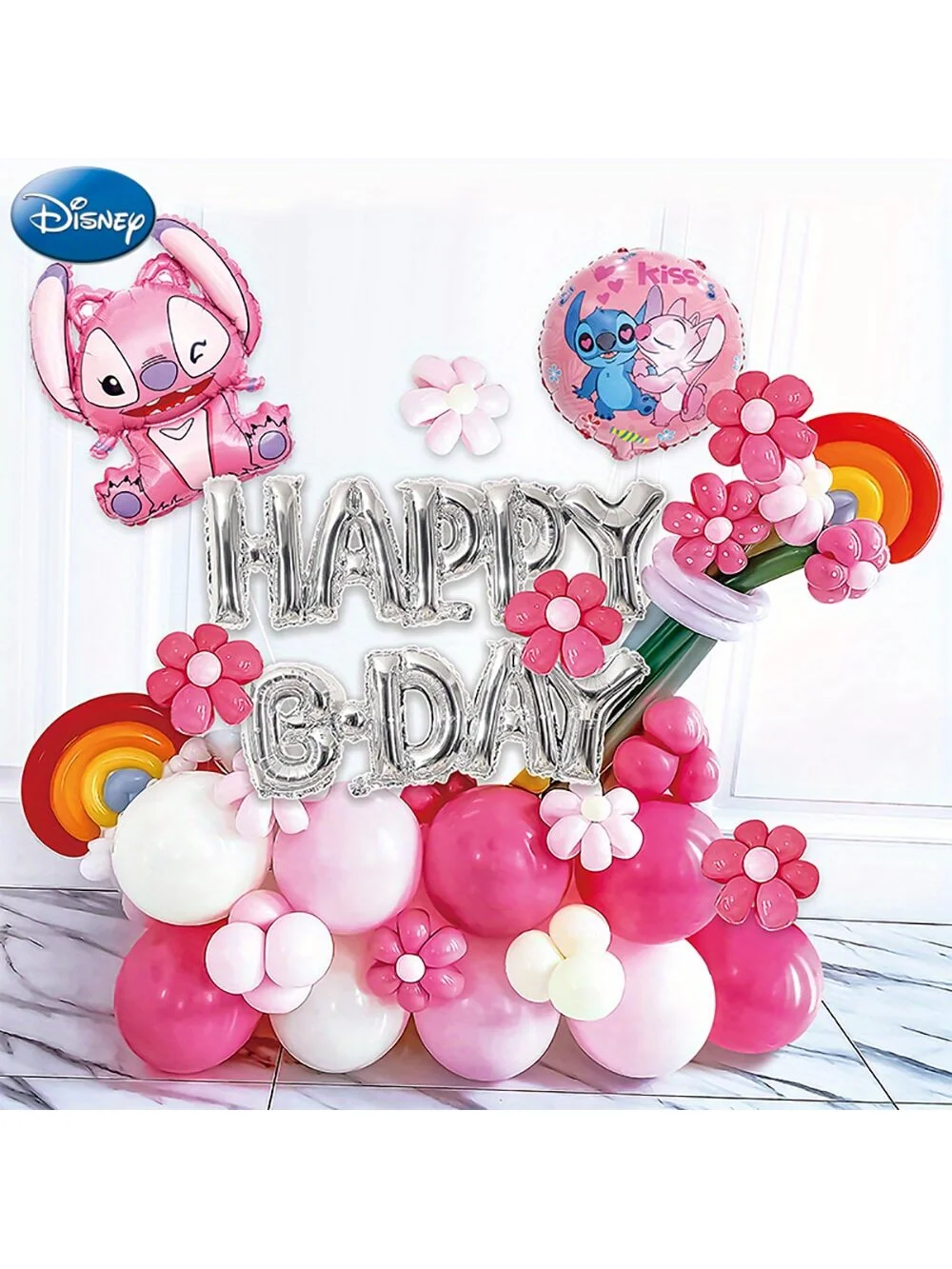 1 SET Disney con licenza ufficiale Stitch Decorazioni di compleanno Forniture per feste Set di palloncini Banner per scattare foto sullo sfondo