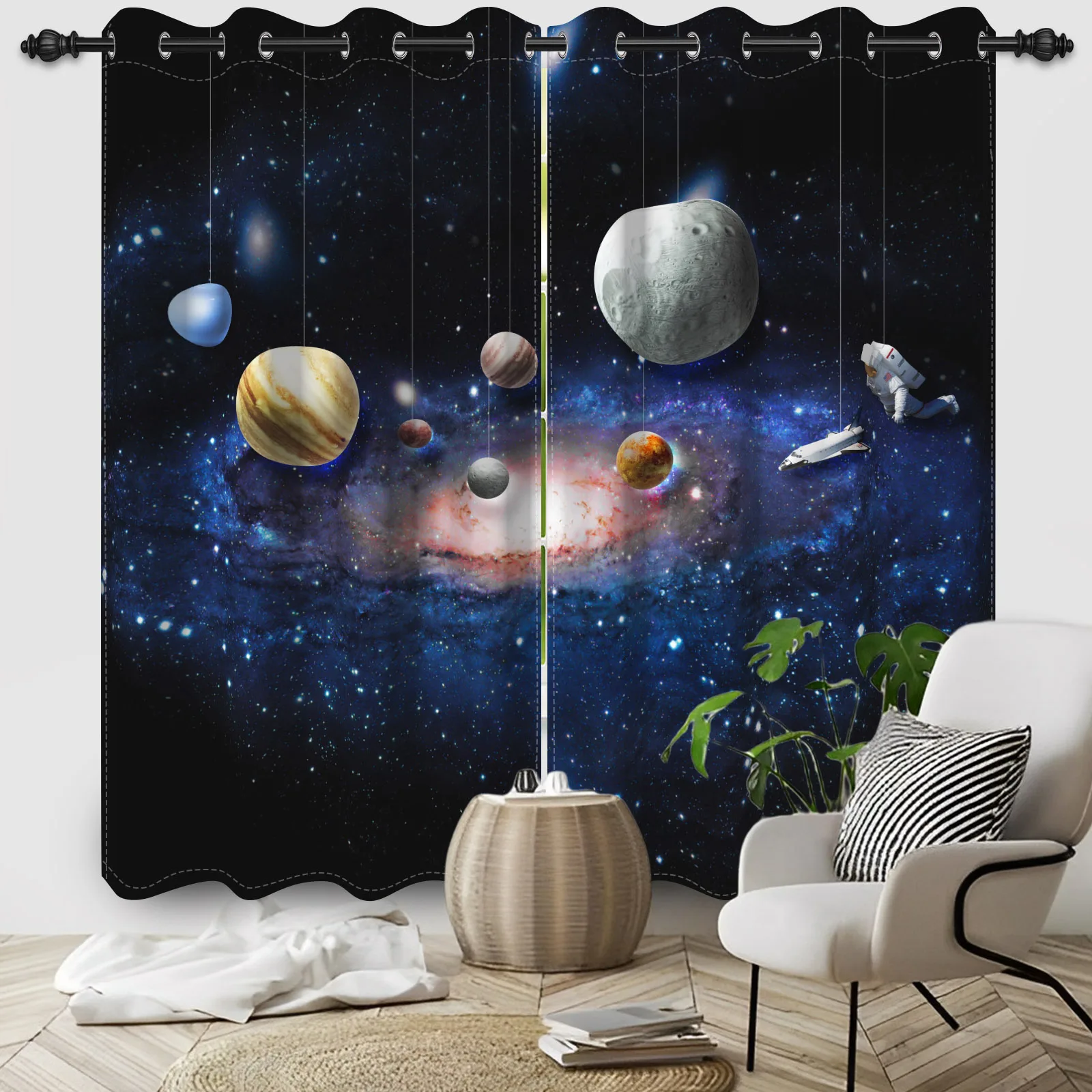 2pcs Cosmic Galaxy Planets Curtains Galaxy Whale Children Room Bedroom Window Decorations Room Blackout Thermal Insulated Drapes