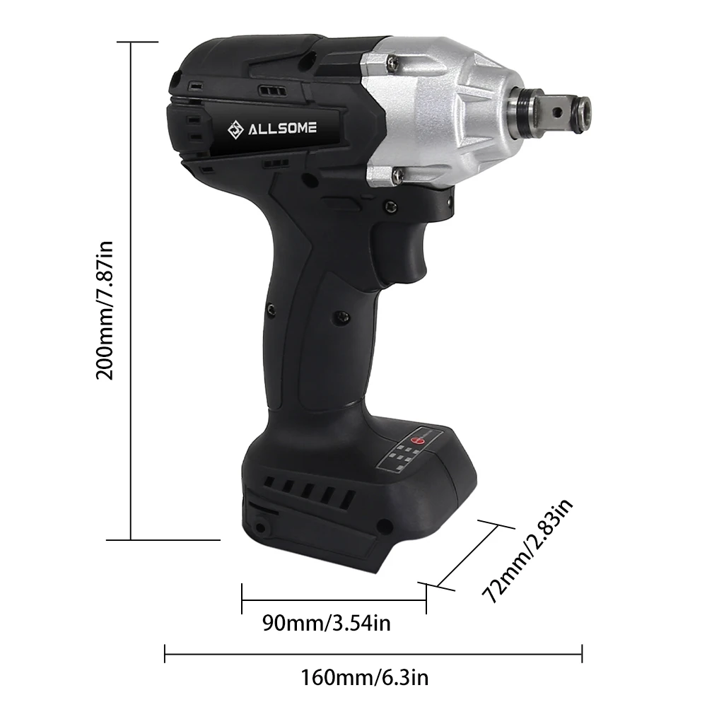 ALLSOME 21V Brushless Cordless Electric Wrench 400N.m Compact 1/4 in. 3-Speed Impact Driver Kit For 18V Makita Lithium Battery