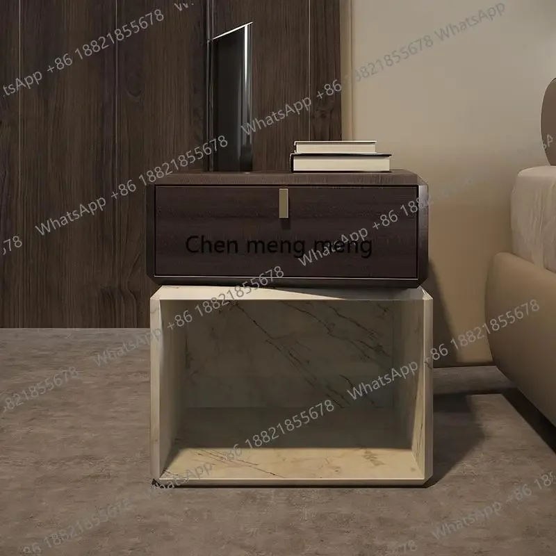 Italian Minimalist Marble Nightstand, Luxury Bedside Table for Small Space, Eco-Friendly & Easy Clean, Modern Bedroom Design