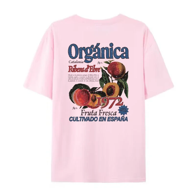90s Vintage Back Print Peach T-Shirts Women Cottagecore Aesthetic T Shirt Cute Fruit Graphic Tees Unisex Loose Retro Boho Tops