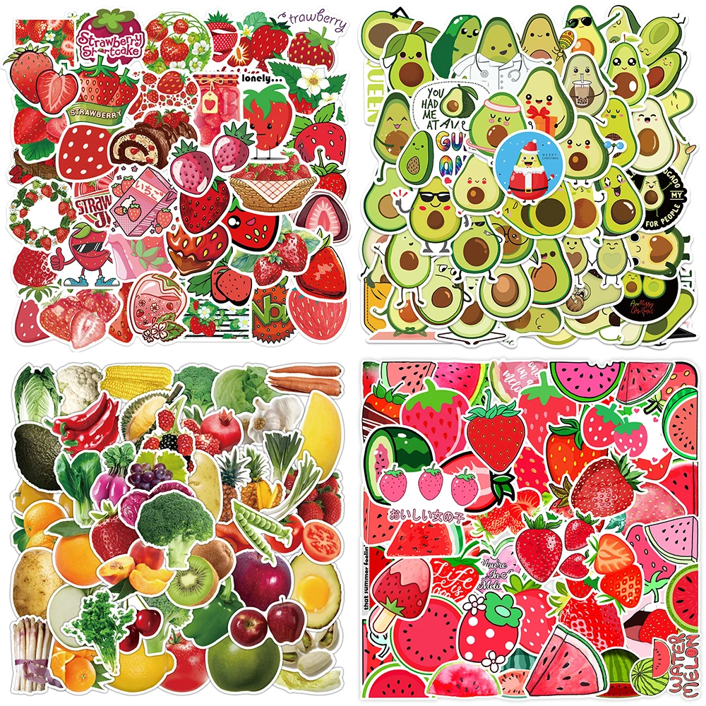 10/30/50PCS Cartoon Fruit Stickers Series Creative Avocado Graffiti Kids Toys Helmet Luggage Laptop Luggage Decoration Wholesale