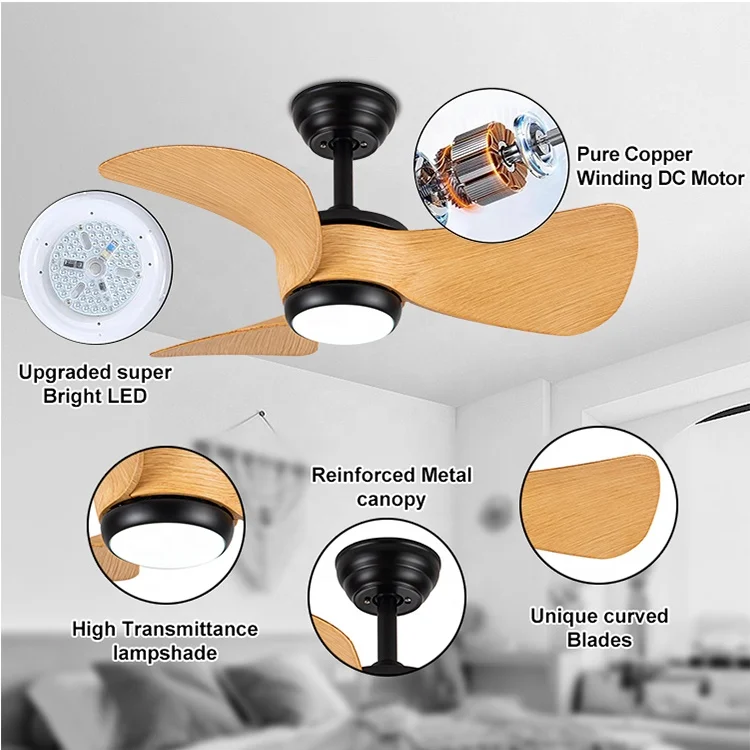 CB CE Certification 30 Inch ABS 3 Blades DC Motor Reversible Remote Control Small Led Ceiling Fan With Light