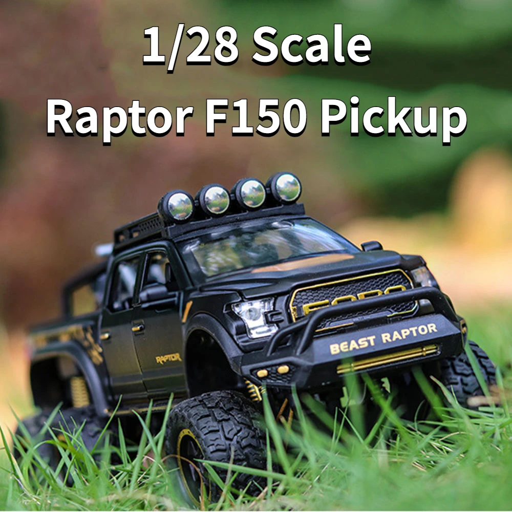 1/28 Scale Raptor F150 Pickup Big Wheels Car Model Toy Alloy Diecast Metal Monster Truck Car Offroad Vehicle for Kids Collection