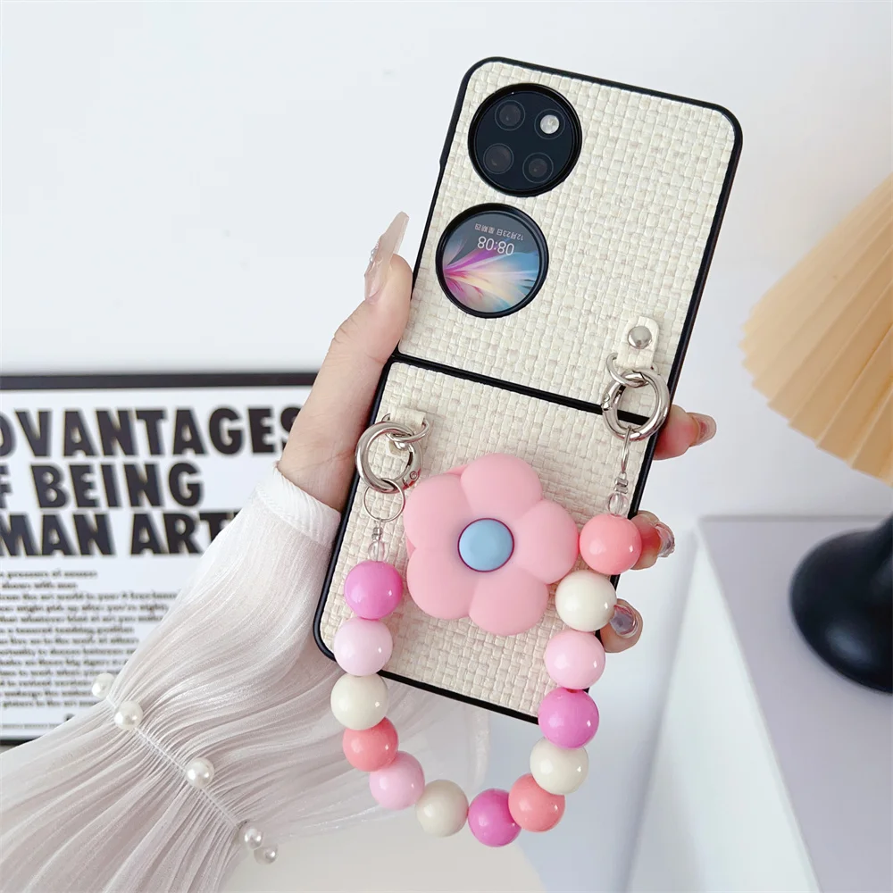 

Luxury Key Chain Flower Airbag Bracket Folding Case for Huawei P50 Pocket/S Shockproof Fashion Hinge Case