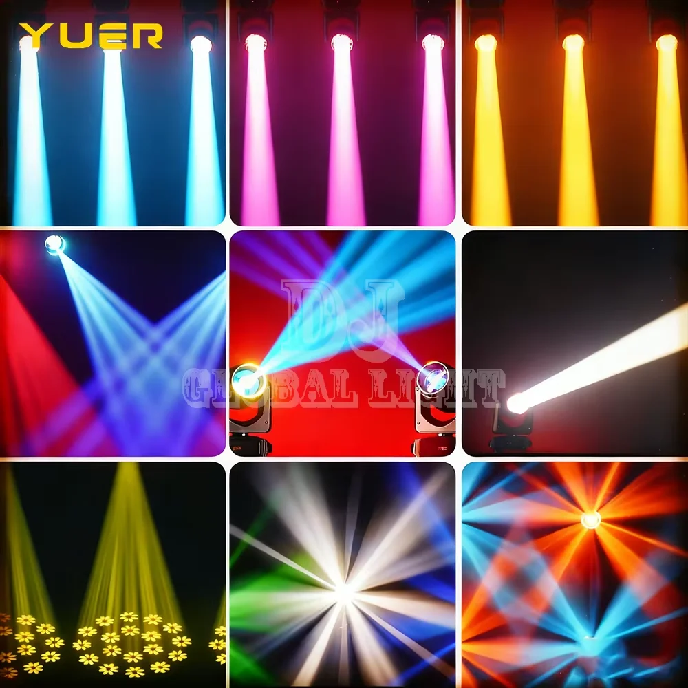 Luz con cabezal móvil de haz LED de 200W con anillo efecto arcoíris DMX512 para DJ Fiesta Disco boda bar club