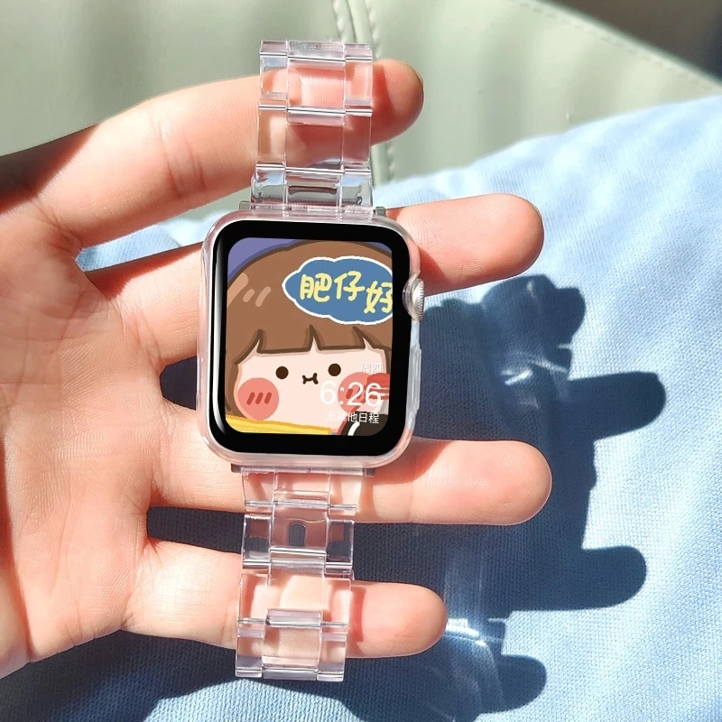 شفافة الراتنج حزام ل apple watch الفرقة 45 مللي متر 41 مللي متر كوريا 44 مللي متر 38 مللي متر الذكية سوار iwatch سلسلة 7 6 5 4 3 SE 41 مللي متر 42 مللي متر