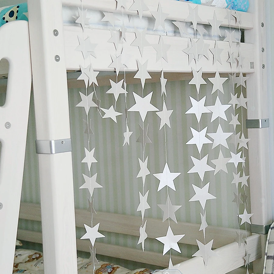 4m*7cm Glänzende Stern-Papiergirlande Banner Gold Silber Wimpelkette für Babyparty Kinderzimmer Hochzeit Hängedekoration – Detail 12