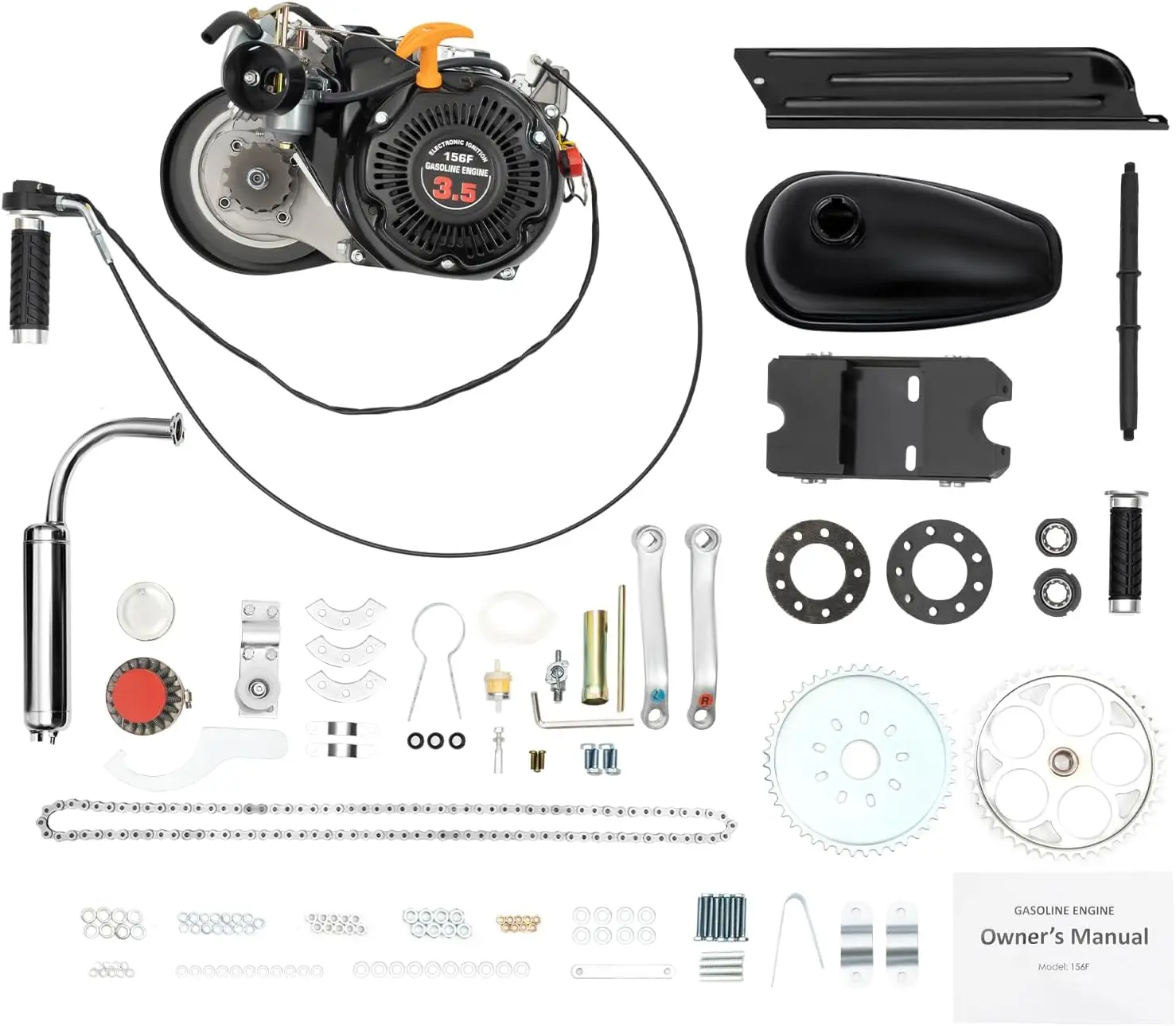 100CC 4-Stroke, Bicycle Gasoline Engine Motor Motorized Bicycle Kit with Double Belt Drive & Air-Cooling, Bike Engine Kit