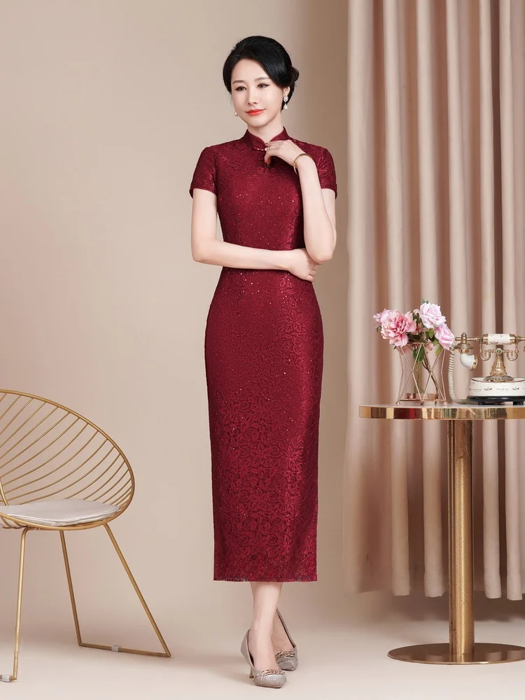 

Ele Long Wedding Dr Lace Sequin Retro High Collar Mommy to Be Materni Gown Improved Version Breathable