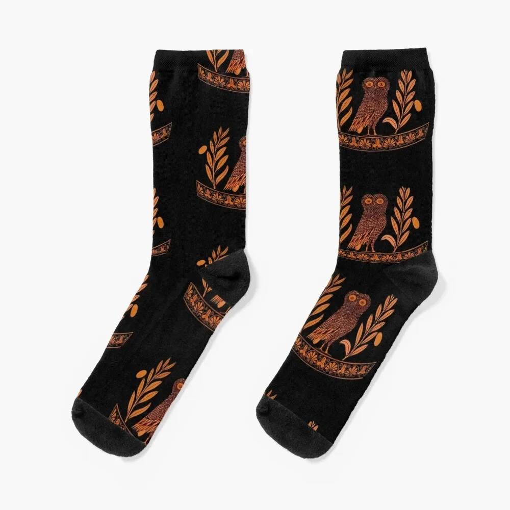 Attic Red-Figure Kalpis Owl Athena Olive Socks christmas gifts cycling Women Socks Men's