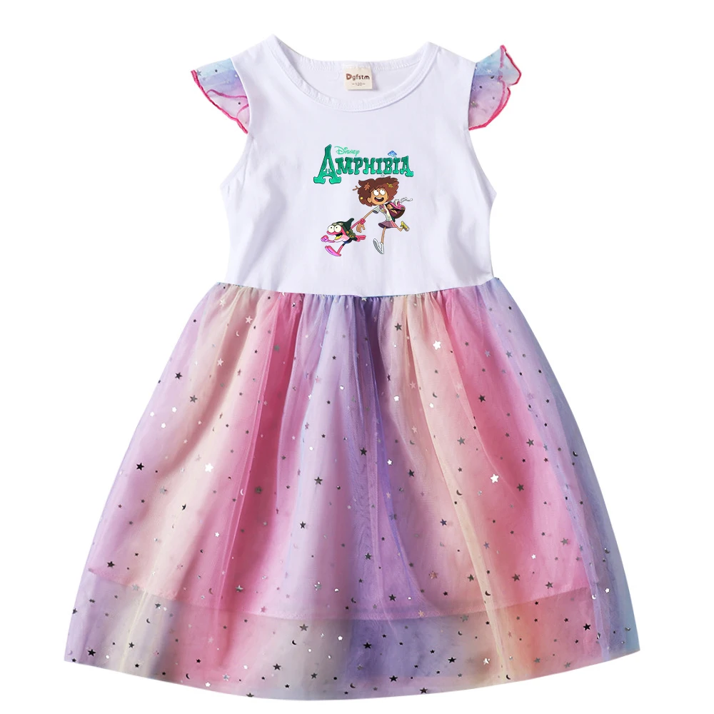 

Disney Amphibia Toddler Children's Prom Mesh Dresses Summer Kids Dresses for Girls Cartoon Short Sleeve Princess Dress