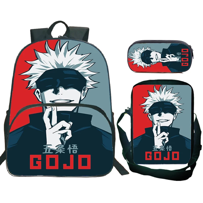 3pcs Set Jujutsu Kaisen Gojo Satoru Backpack With Shoulder Bag Pencil Case Student Travel School Bags Boys Girls Daily Bookbag