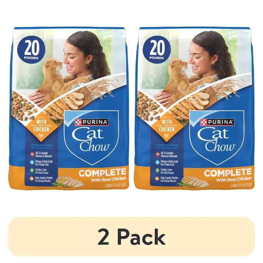 

2 упаковки сухого корма для кошек Cat Chow Complete High Protein с настоящим куриным мясом, 20 фунтов (9 кг) в упаковке