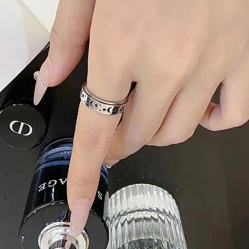Fashion Anti Stress Moon And Star Stainless Steel Ring Women Men Fidgets Spinner Rings Engagement Bands Fine Jewelry
