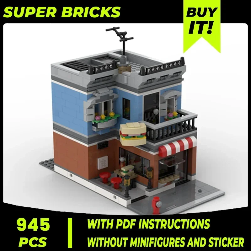 Moc Building Blocks Street View Model Street Burger Shop Technical Bricks DIY Assembly Construction Toys For Child Holiday Gift