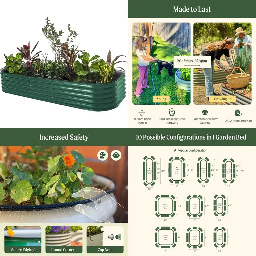 

Modular 10-in-1 Raised Garden Bed Kit for Vegetables, Flowers, and Herbs - 17 Tall Metal Planter Box