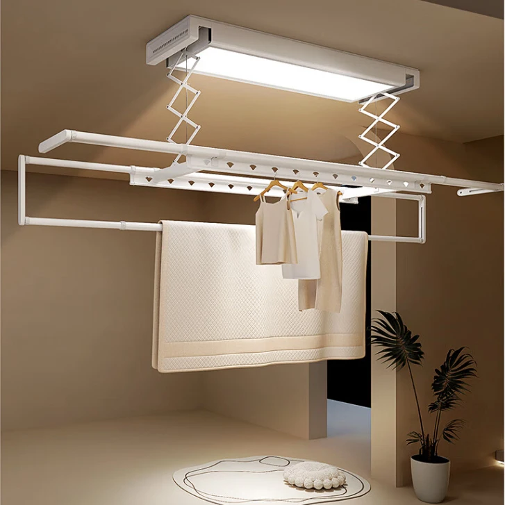 Smart Electric Clothes Drying Rack With Auto-Extending Height Adjustment LED Lighting Heating Voice Control