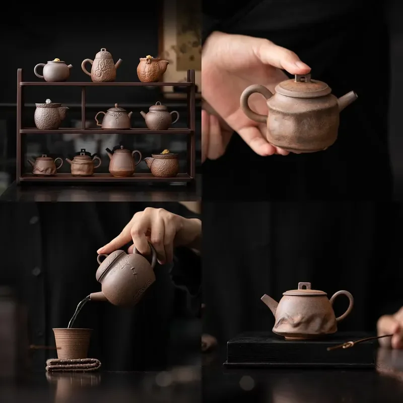 

【CHIMU HOME】 Rock Mud Xiangyun Retro Wind Bucket Single Pot Kung Fu Set Hand-held Ceramic Teapot for Brewing