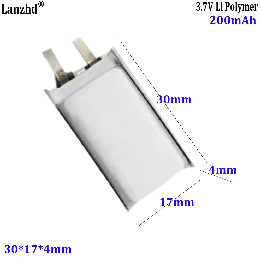

3.7V polymer lithium battery 200mAh 401730 For splitter Bluetooth headphones GPS rechargeable cell 30*17*4mm