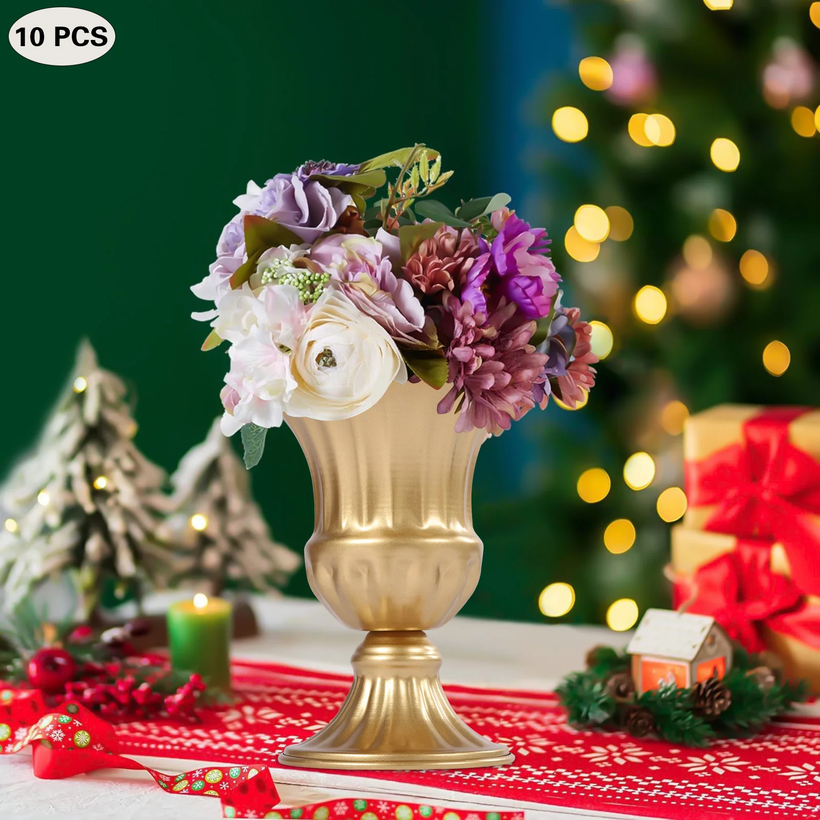 

10Pcs Wedding Vase Set - 6.3 In Tall Metal Flower Pot for Table Centerpiece, Bridal Party Reception Decorations, Home Garden Urn
