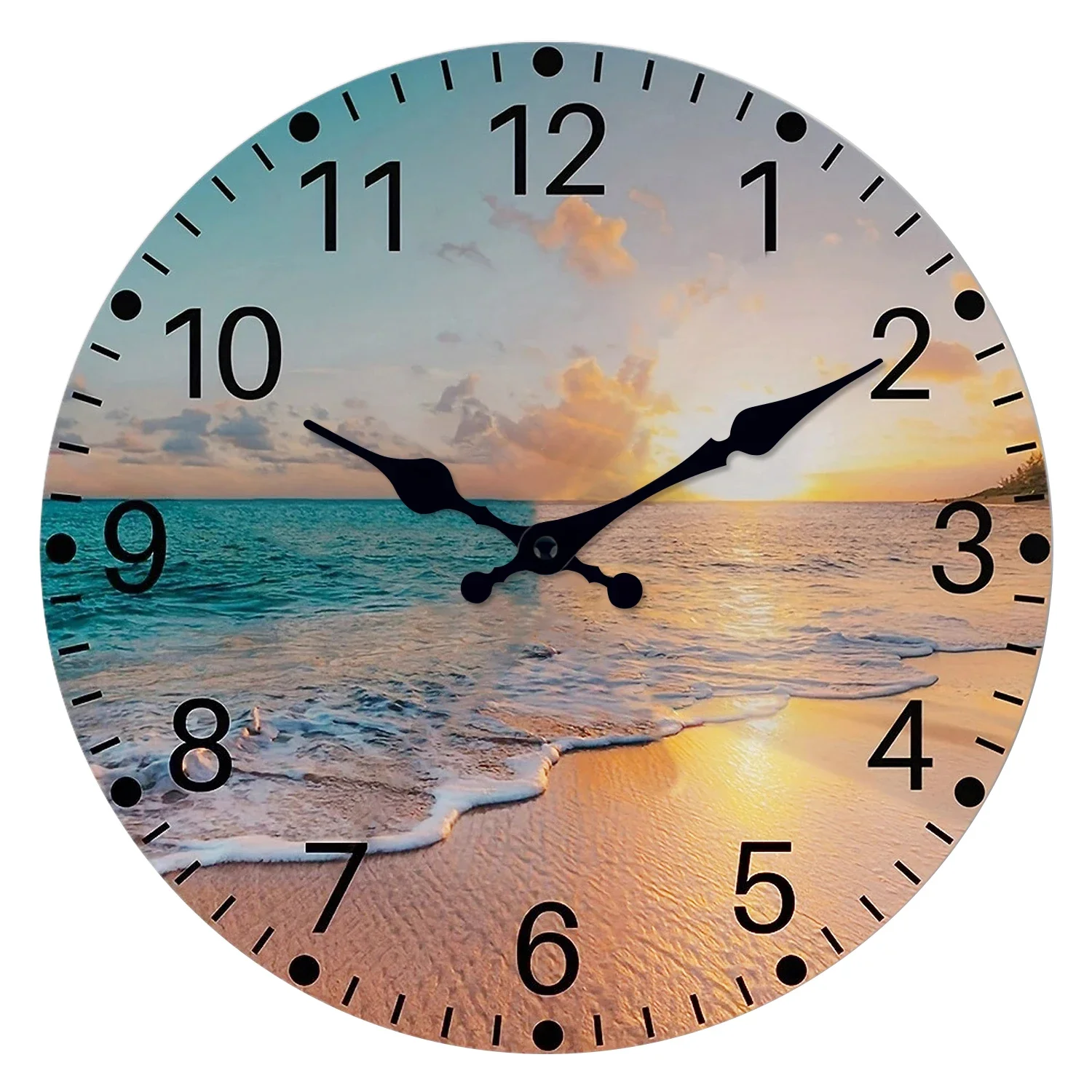 Beach Sea Starfish Shells Blue Wall Clocks Non Ticking for Girl Boy Bedroom Bathroom Kitchen Living Room Office Round Clock