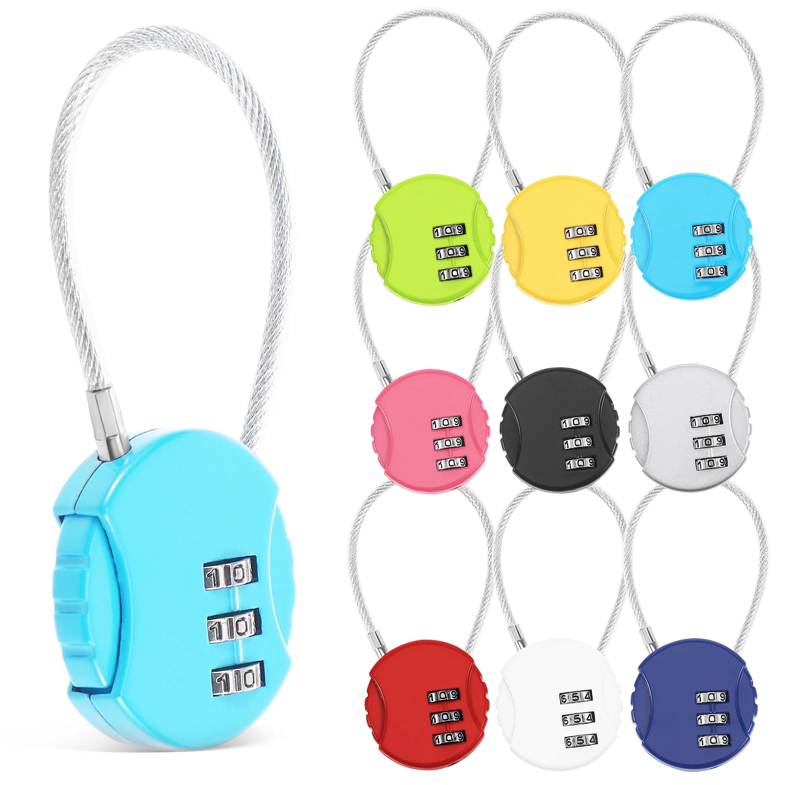 

10 Pcs Steel Cable Luggage Locks 13 5cm Rope Colorful Password Padlocks for Travel Backpack Security Combination Code Locks