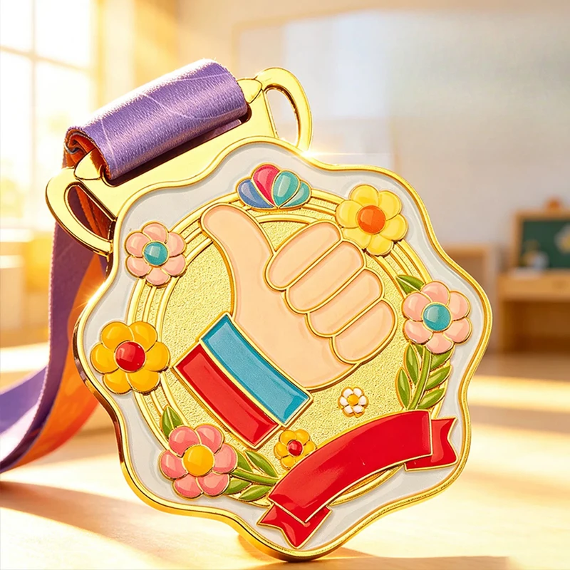 Customized Thumb Pattern Metal Medal Gold, Silver, Bronze Children's Student Sports Competition Souvenir Decor Neck Hanging, 1Pc