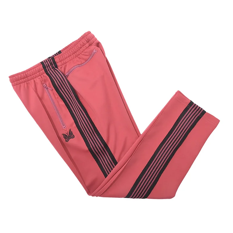 24ss Dark Pink Casual Pants Side Edge Weaving Stripe Embroidery Straight Cylinder Men Woman Loose Joggers Sweatpants