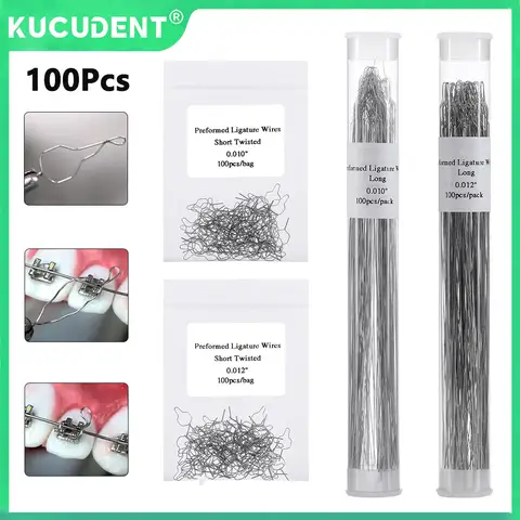 100 Pcs Dental Orthodontic Kobayashi Wire Arcwhire Short Long Twist Metal Ligature Ties Orthodontic Bracket Wire Dentistry Tool