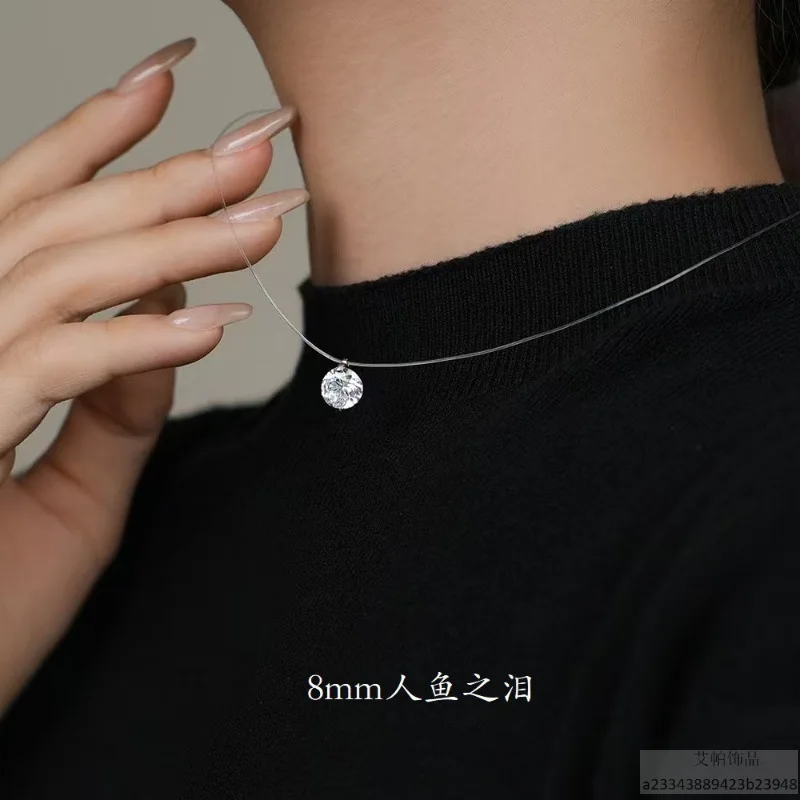S925 silver geometric pendant necklace featuring lab‑created crystal drops and sleek cross‑chain structure — minimalist clavicle