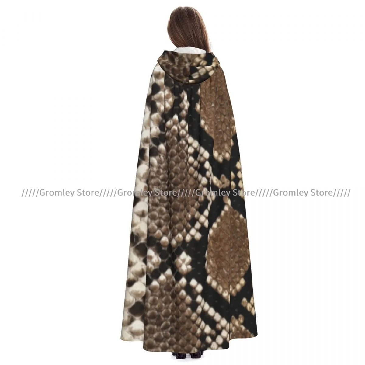 

Medieval Halloween Cosplay Cloak Hooded Coat Snake Texture Print Cape Coat Long Trench Costume Wizard Cloak