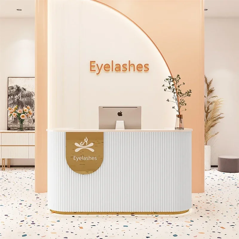 Modern Simple Reception Desks Nordic White Gold Top Grade Beauty Salon Checkout Counter Church Pulpit Office Furniture FYRD