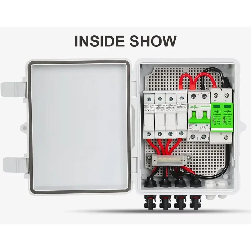Solar PV Combiner Box with Lightning Protection 10A 8-String 1000V DC for Solar Panel Systems 550V Circuit Breaker Panel