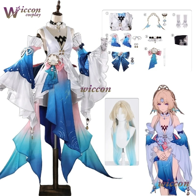 

yont/ Honkai Star Rail Pearl Cosplay Costume Wig Dress Uniform Ten Stonehearts Halloween Party Women Role Play Outfit Props