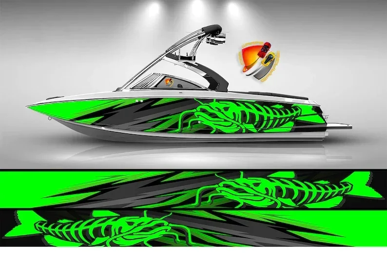 Catfish Green Lime Graphic Vinyl Boat Wrap Bass Fishing Pontoon Sportsman Decal Sea Water